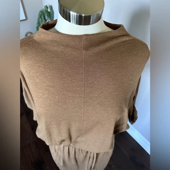 Prologue Midi Dress Buttery Jersey Dolman Sleeve Elastic Waist Heather Camel LG - Picture 5 of 12